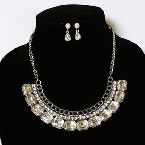 Large Rhinestone Necklace + Earrings